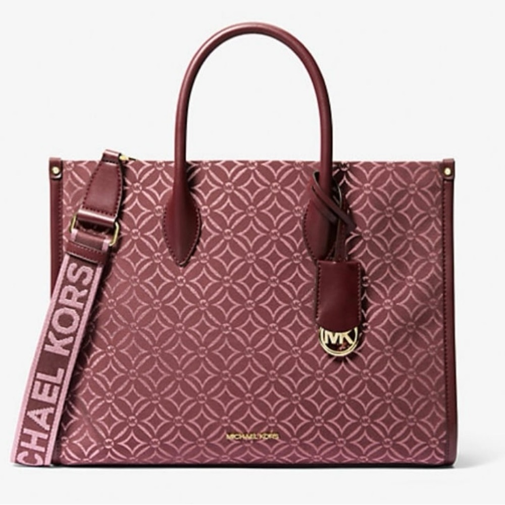 🔥NWT Michael Kors Mirella Medium Metallic Logo Jacquard Tote Bag🔥